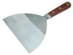 A 150mm flexible filling knife with a thin steel blade and a painted wooden or plastic handle, for applying and smoothing filler and caulk.