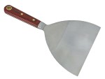A 150mm flexible filling knife with a thin steel blade and a painted wooden or plastic handle, for applying and smoothing filler and caulk.