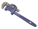 A blue adjustable pipe wrench with a metal jaw and a textured handle, labeled FAITHFULL on the side. The wrench is positioned diagonally on a white background.
