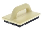 A brush with natural or synthetic bristles and an ergonomic handle, for applying coatings or cleaning surfaces.