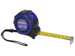 A Faithfull 525m retractable tape measure with a 25mm-wide blade, a rubberised case, and a belt clip, for general site measurement.