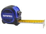 A Faithfull 532m retractable tape measure with a 32mm-wide blade, a rubberised case, and a belt clip, for general site measurement.