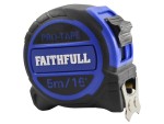 A Faithfull 532m retractable tape measure with a 32mm-wide blade, a rubberised case, and a belt clip, for general site measurement.