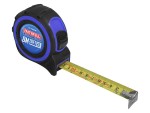 A Faithfull 825m retractable tape measure with a 25mm-wide blade, a rubberised case, and a belt clip, for general site measurement.