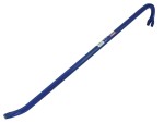 A hardened steel crowbar with a curved prying end and a pointed chisel tip, designed for levering, prying, and demolition work.