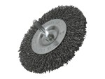 A wire brush with steel or brass bristle rows in a wooden or plastic handle, for removing rust, scale, and surface contaminants from metal.