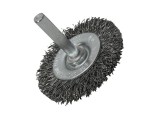 A wire brush with steel or brass bristle rows in a wooden or plastic handle, for removing rust, scale, and surface contaminants from metal.
