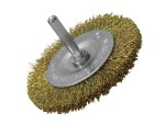 A wire brush with steel or brass bristle rows in a wooden or plastic handle, for removing rust, scale, and surface contaminants from metal.