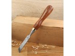 A hardened steel chisel with a bevelled cutting edge and a square-section body, for cutting stone, brick, or timber.