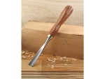 A hardened steel chisel with a bevelled cutting edge and a square-section body, for cutting stone, brick, or timber.