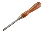 A hardened steel chisel with a bevelled cutting edge and a square-section body, for cutting stone, brick, or timber.