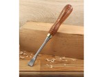 A hardened steel chisel with a bevelled cutting edge and a square-section body, for cutting stone, brick, or timber.