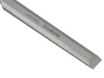 A bevel-edge wood chisel with a hardened steel blade and a polymer or wooden handle, for paring and chopping joints in timber.