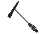 A hammer with a steel head and a steel-handled handle, for general fastening and construction use.