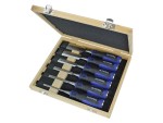 A hardened steel chisel with a bevelled cutting edge and a square-section body, for cutting stone, brick, or timber.