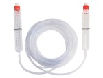 A water level kit with transparent flexible tubing, for transferring a level datum over long distances or around obstructions.