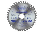 A Faithfull cordless circular saw with a motor, an adjustable bevel plate, and a blade guard, for ripping and cross-cutting timber.