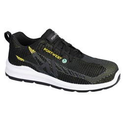 A product photo of Portwest Trainers in black/yellow